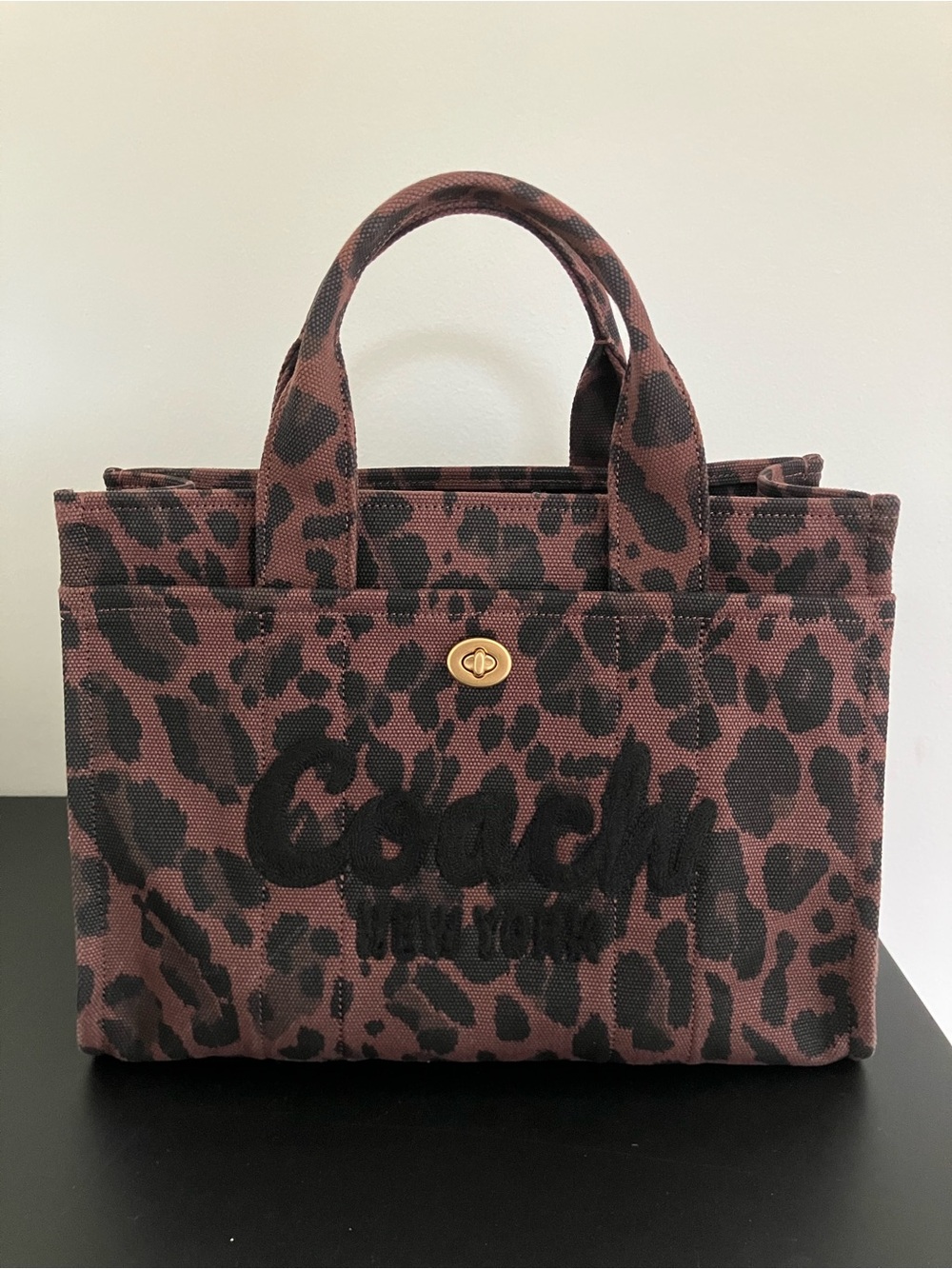 Coach Leopard Print Canvas Tote Bag - Brown/Black